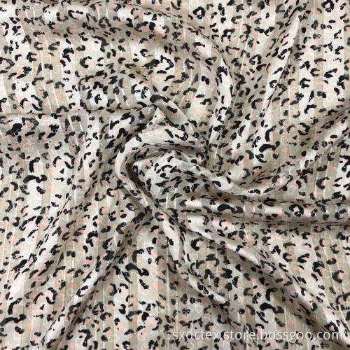 Poly Chiffon Satin Dobby Stripe Lepord Printed Fabric